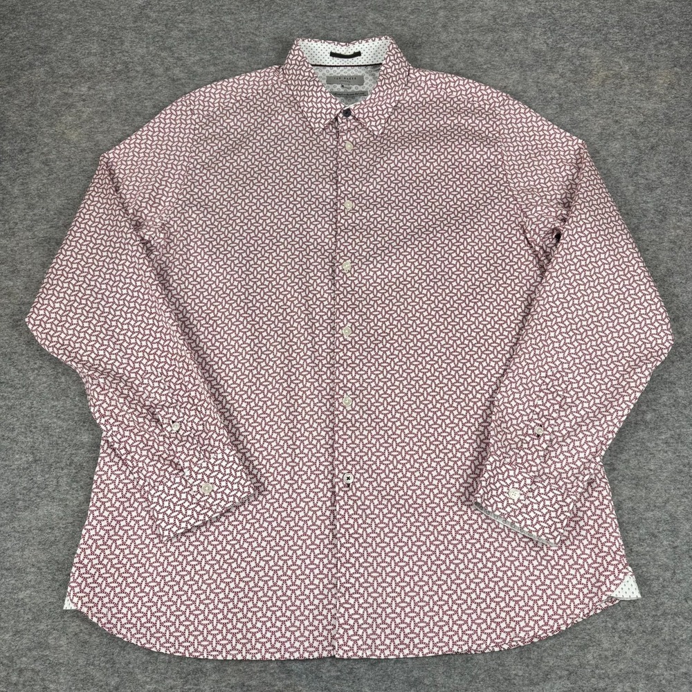 Ted Baker Button Down Shirt Long Sleeve Geometric Red Mens 6